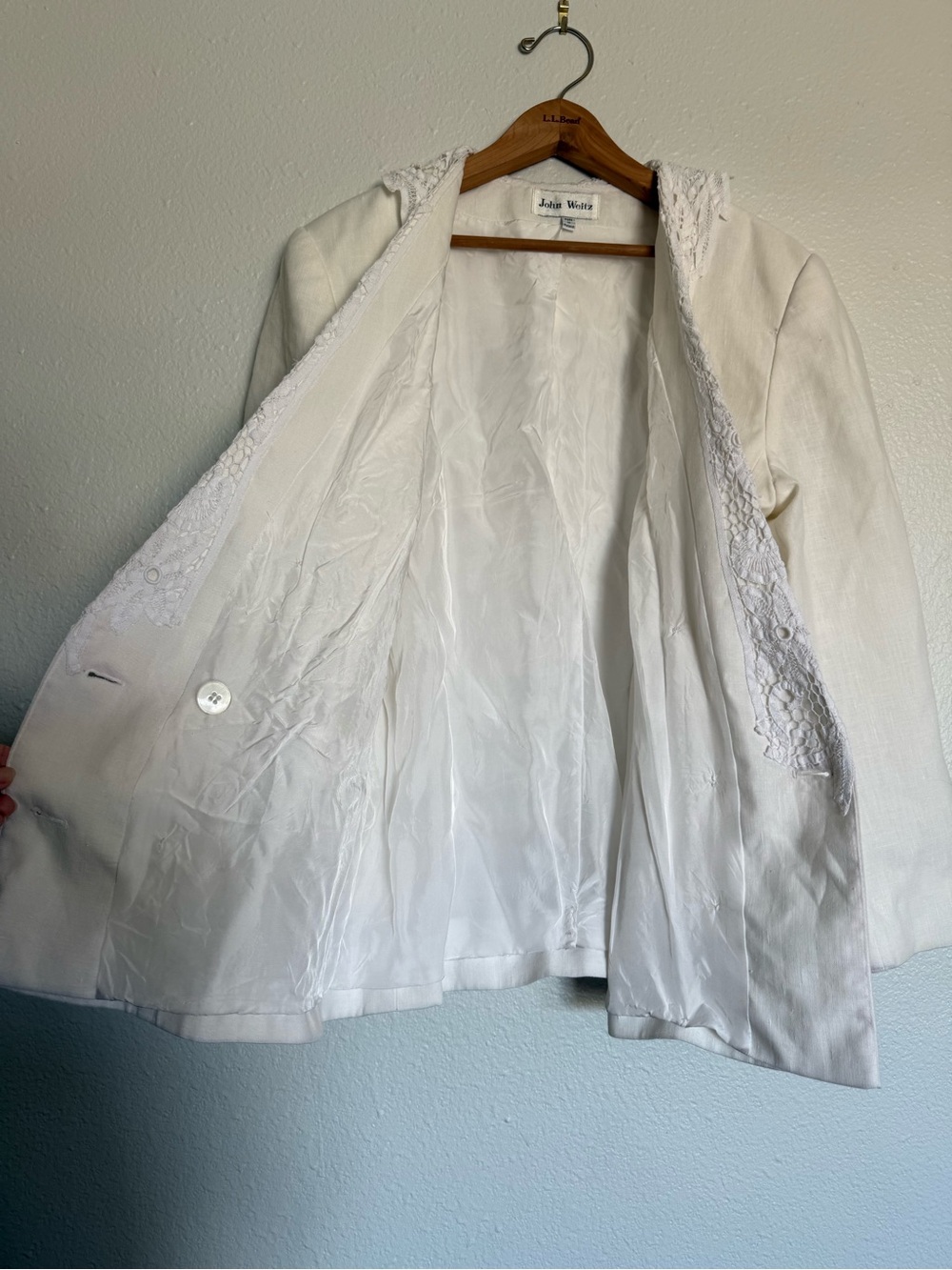 Vintage White Linen & Lace Double Breasted Jacket - Picture 7 of 11